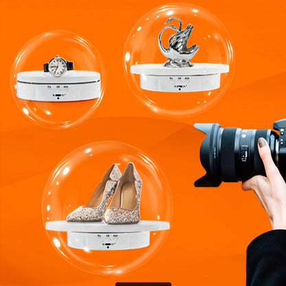 JANCHUN 3-in-1 360° Rotating Display Stand for Epoxy Glitter Tumbler | 5.74"/7.08"/8.06" Sizes, Remote Control, Adjustable Speed & Angle, Silent USB-Powered Turntable for Photography & Product Display