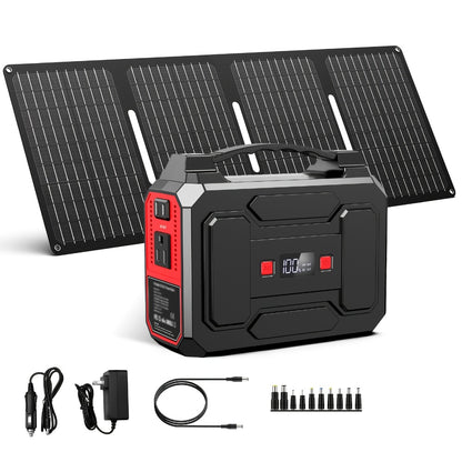 100W 146Wh Portable Power Station Solar Generator with 40W Foldable Solar Panel, 146Wh Backup Battery for Camping Hiking RV Emergency, AC DC USB USB-C Output, LED Flashlight, Fast US Shipping
