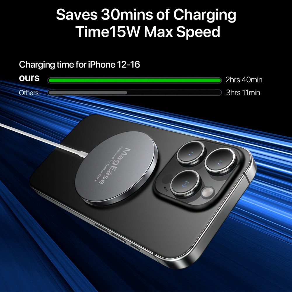 MagSafe Magnetic Wireless Charging Pad 15W Snap Alignment – Fast Charger for iPhone 17/16/15/14/13/12 & AirPods Pro/3/2, USB-C Cable & USB-A Converter Included, PD/PPS/QC Multi-Protocol | Slim Portable | Classic Black