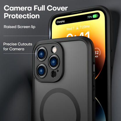 MagSafe iPhone Case Magnetic Matte Translucent Drop-Resistant Full Camera Protection Slim Frosted Cover for iPhone 16 Pro Max 16 Pro 16 Plus 16 15 Pro Max 15 Pro 15 Plus 15 14 Pro Max 14 Pro 14 13 12 – Black Grey Blue