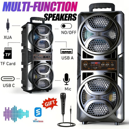 RGB Dual Speaker Portable Bluetooth Stereo Sound System with Subwoofer, Ambient Lighting, Two Speaker Sizes, Deep Bass for Party, Camping, Home Entertainment