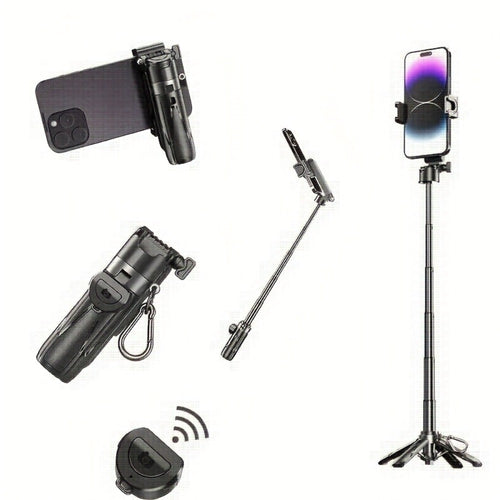 One-Click Release Selfie Stick Tripod 16 Inch Extendable with Wireless Bluetooth Remote & 360° Rotating Bracket – Lightweight Portable Phone Stand for iPhone Samsung Android Travel Vlog Concert