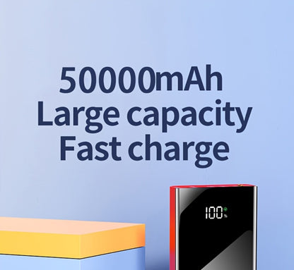50000mAh High Capacity Power Bank Portable Charger LED Display USB-C Micro USB Fast Charging Multi-Port Emergency Backup Battery for iPhone Android Camping Outdoor Travel Black Red