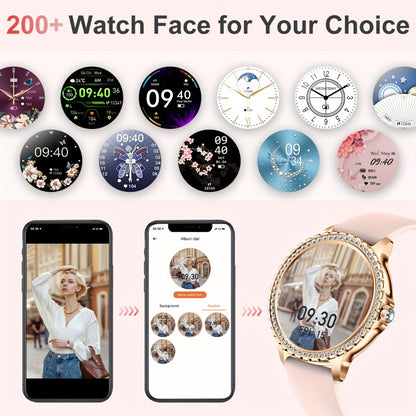 Elegant Smartwatch for Women Exclusive Watch Dials – 1.32" HD Screen Wireless Calling Fitness Tracker 20 Sports Modes Compatible with iPhone Android Gold Silver Black Gift for Her