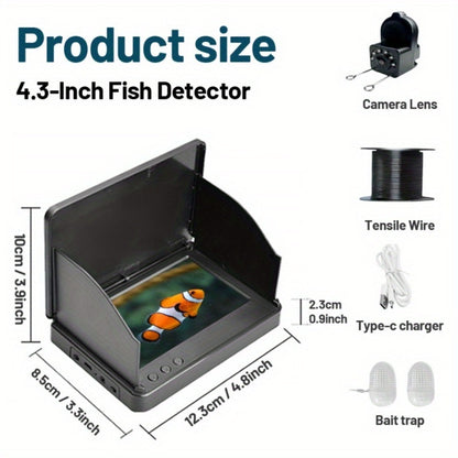 Underwater Fishing Camera 4.3-Inch HD Display with Night Vision & Triple Light Shielding – Portable Fish Finder with Bait Monitor, Complete Fishing Kit for Ice Lake River Sea Fishing