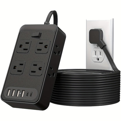 One-Touch Switch Desk Charging Station 14-in-1, 8 Widely Distributed AC Outlets & 6 USB Ports (4 USB-A + 2 USB-C), Surge Protection, Compact Portable Power Strip for Home Office Desktop – Safe & Organized