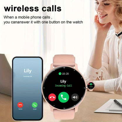 Wireless Charging Round Smartwatch for Women Men 230mAh Battery Multi Sport Mode Call SMS Notification Custom Wallpaper Silicone Strap Compatible with iPhone Android – Black Pink Gold