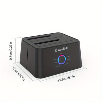 Dual Bay Hard Drive Docking Station USB 3.0 to SATA with Offline Clone Function – Wavlink Tool-Free Dock for 2.5/3.5 Inch HDD SSD, Up to 2x16TB, UASP 5Gbps, Hot Swap, USB-C Adapter Included