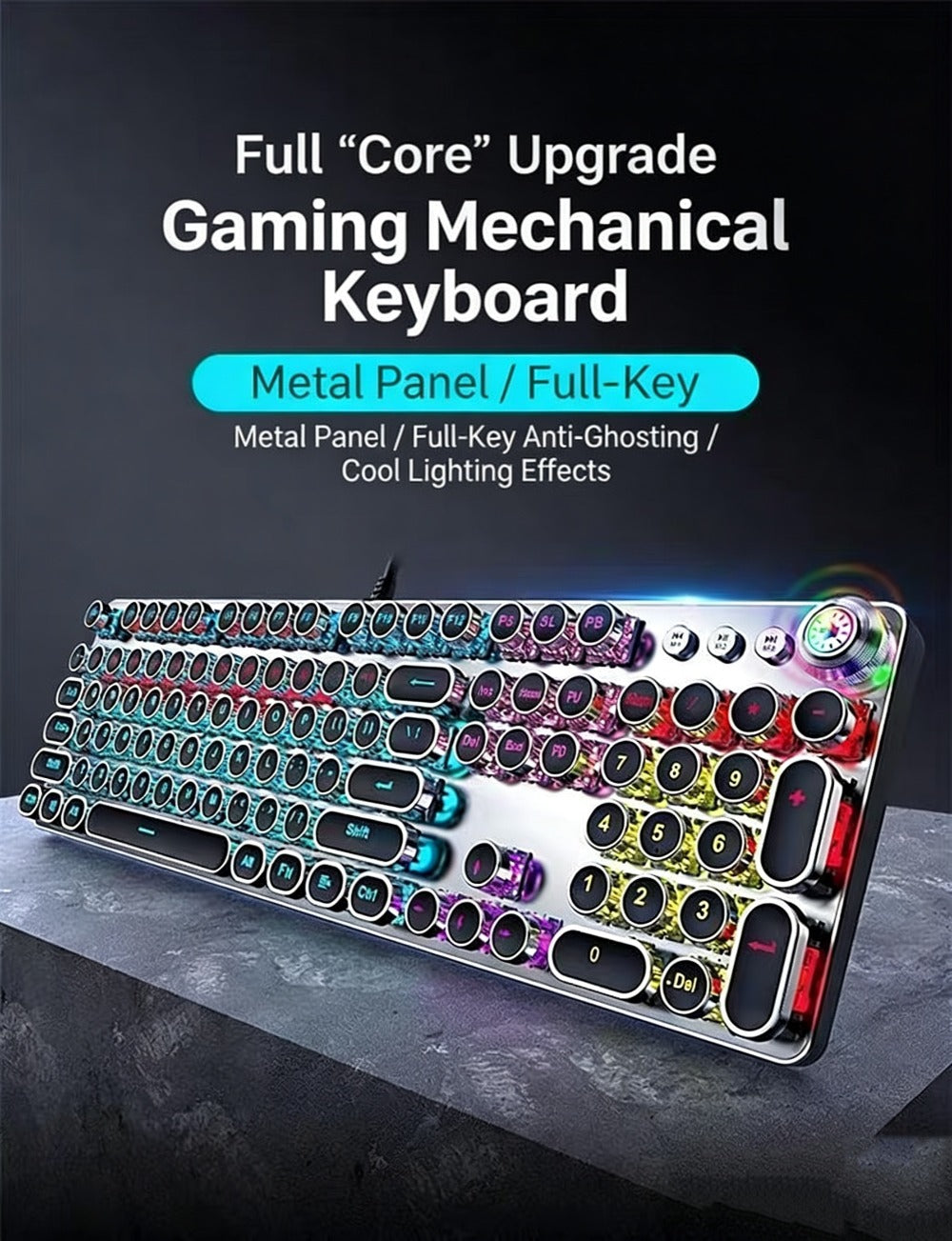 Hot-Swappable Mechanical Keyboard and Mouse Combo 34 Lighting Effects True Mechanical Blue Switches Retro Style USB Wired Aesthetic Gaming Set for Desktop Laptop Windows Mac Gift for Boyfriend Girlfriend