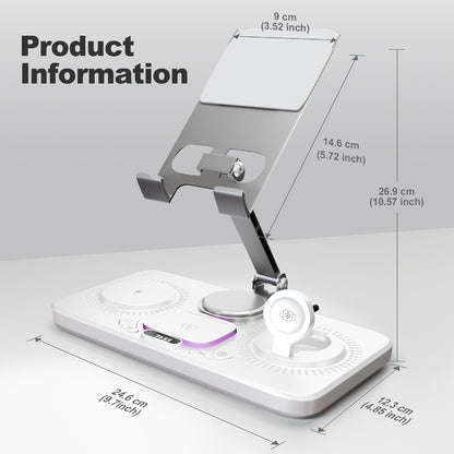6-in-1 Wireless Charging Station with Clock Display & Atmosphere Light 15W Fast Charger Dock – Tablet Stand, Charges 4 Devices at Once | iPhone 17/16/15/14/13/12, Apple Watch, AirPods | Black & White