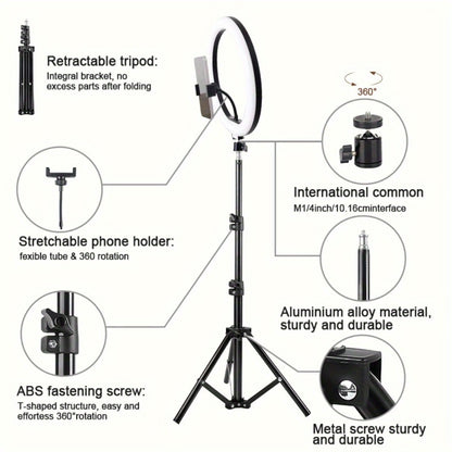 Ring Light 10 Inch with Tripod Stand & 2 Phone Clips – Dimmable LED Selfie Light for TikTok, YouTube, Makeup, Live Streaming, Video Calls, Photography & Home Studio Lighting Kit
