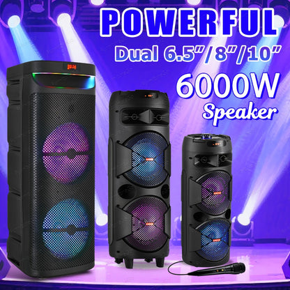 Wireless Party Speaker with Dual Subwoofers & RGB Lighting – FM Radio, USB/TF Card Playback, TWS Stereo Pairing, 20-Hour Battery, Portable Bluetooth Boombox for Outdoor & Indoor Parties