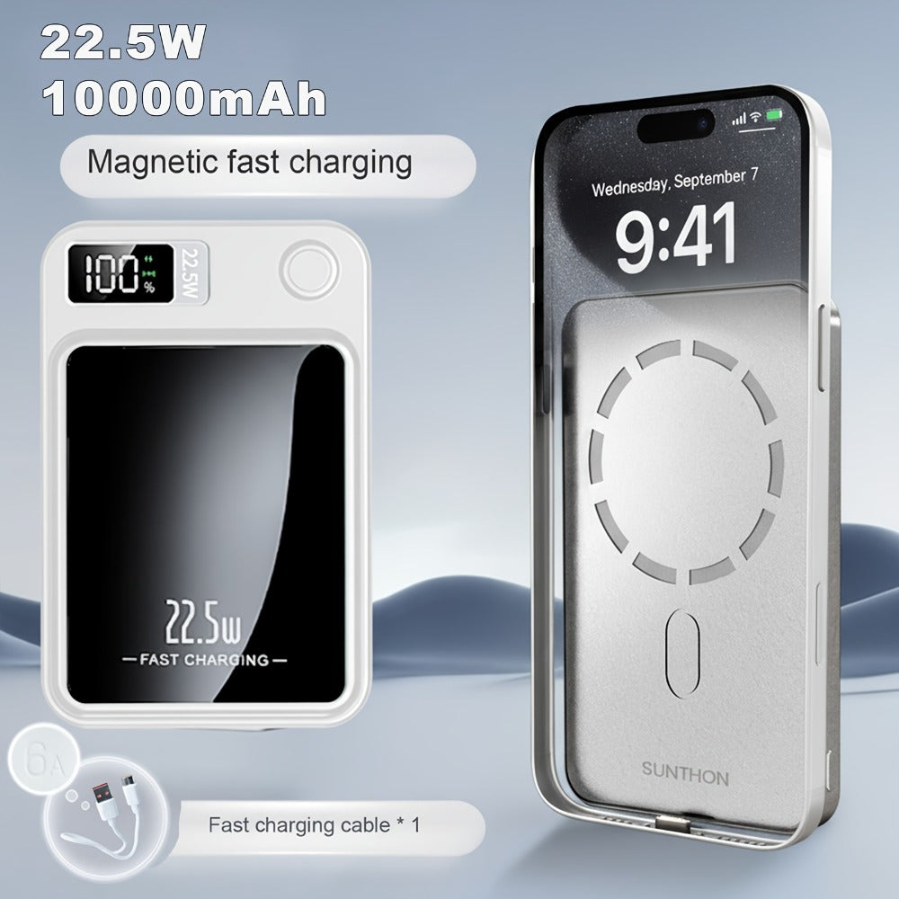 MagSafe Compatible Magnetic Wireless Power Bank 5000mAh 10000mAh – 22.5W PD20W Fast Charging Portable Charger with LED Display, Dual Output & Dual Input for iPhone 17 16 15 14 13 12 & Android
