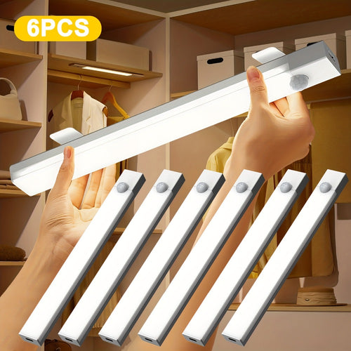 Motion Sensor LED Night Lights 6 Pack USB Rechargeable Magnetic – Smart Indoor Cabinet Lights Stair Lighting Strip Detachable Wireless Under Cabinet Light 3.94 7.87 11.81 Inch