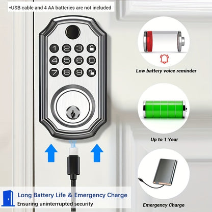 Voice Guided Keypad Deadbolt with Fingerprint, PIN, One-Time Visitor Code & Key, Backlit Keypad, Auto Lock, Long Battery Life, 15-Min DIY Install, Stainless Steel Front Door Lock for Home Airbnb