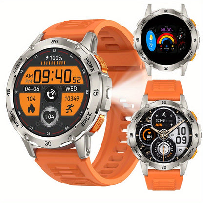 Flashlight Compass Outdoor Smartwatch for Men Waterproof 100+ Sport Modes Sleep Monitor Pedometer Calorie Tracker Rugged Hiking Camping Fitness Watch Compatible with iPhone – Black Pink Beige Orange