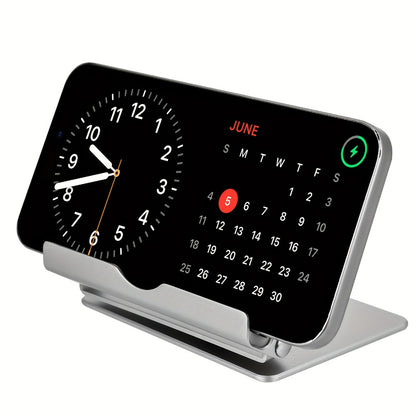 360° Rotatable Wireless Charger Phone Stand 15W Zinc Alloy Hands-Free Holder for Google Pixel 9 Pro XL 8a 8 Pro 7a 7 Pro, Samsung Galaxy S24 Ultra S23 S22, iPhone 16 15 14 13 12 All Qi Android – Silver