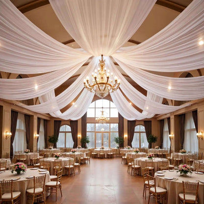 6-Pack Chiffon Ceiling Drapes for Wedding 63x118in - Sheer Polyester Backdrop Curtains with Rod Pockets for Wedding Arch, Party Stage, Photography, Ceremony & Event Decoration Swag