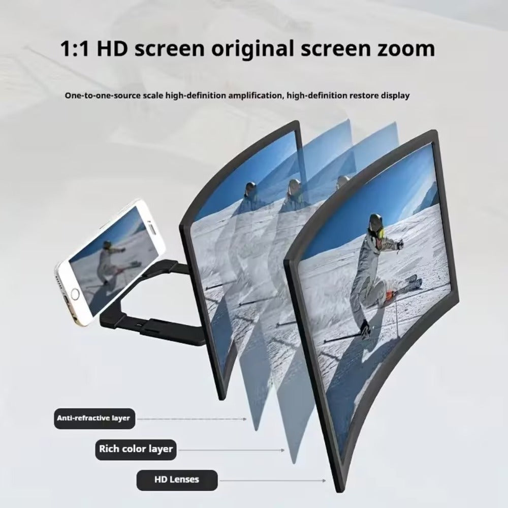 16 Inch Screen Magnifier for Phone HD Curved 3000:1 Contrast 108° Wide Angle – Foldable Stand Eye Protection Mobile Amplifier for Movies Gaming Family Viewing, Universal iPhone Android Enlarger Gift