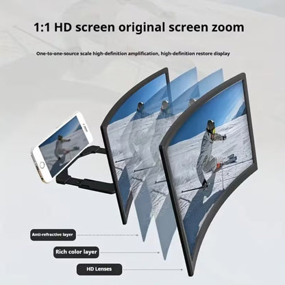 16 Inch Screen Magnifier for Phone HD Curved 3000:1 Contrast 108° Wide Angle – Foldable Stand Eye Protection Mobile Amplifier for Movies Gaming Family Viewing, Universal iPhone Android Enlarger Gift
