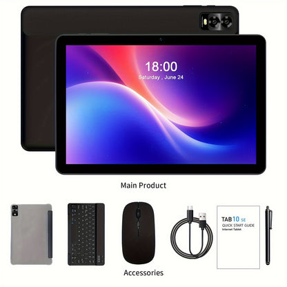 PRITOM Octa-Core Android 14 Tablet 10.1 Inch 8GB RAM 32GB ROM 2-in-1 with Keyboard Mouse Stylus & Protective Case, 1TB Expandable, Dual Camera, No WiFi Offline Tablet PC for Work Study Entertainment