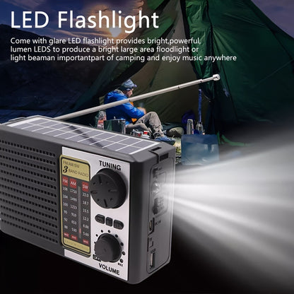 Solar Powered Portable AM/FM/SW Radio with MP3 Player, LED Display, USB Charging, One-Touch Recording & Ergonomic Handle, Multi-Band Digital Tuner for Camping Hiking Emergency Outdoor Use