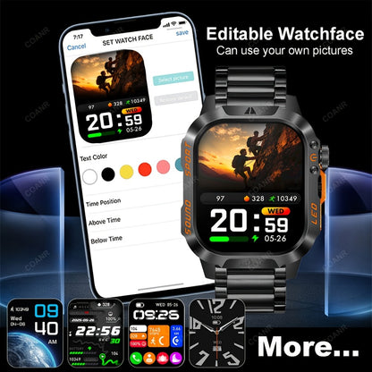 Large Screen Men's Smartwatch 2.01" Wireless Calling, 100+ Sport Modes, LED Flashlight, Purple Light, Heart Rate SpO2 Sleep Tracker, Phone Sync & Notifications – Compatible with iPhone & Android