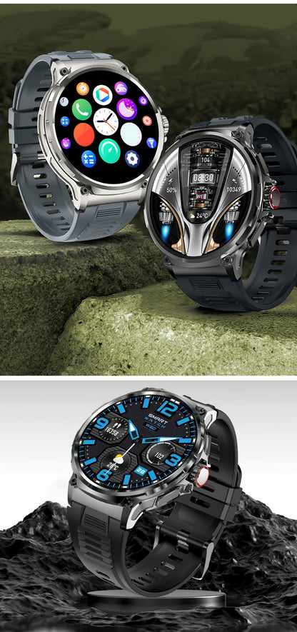 710mAh Long Battery Outdoor Sports Smartwatch for Men – 360x360 HD Screen Wireless Calling High-Quality Speaker Music Control Sports Tracking Sleep Monitor Dynamic Dial Silver Black Gift