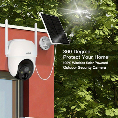 Wire-Free Solar Outdoor Security Camera 3MP PTZ 360° Pan-Tilt, AI Human Detection, Color Night Vision, Two-Way Audio, 2.4G WiFi, Cloud & SD Storage – Laxihub GO2T Wireless Weatherproof Camera