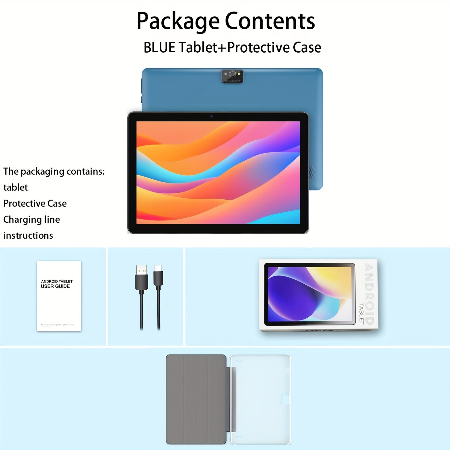 Android 13 Tablet 10 Inch 6000mAh Battery 7GB RAM 64GB ROM 1TB Expandable Storage Quad-Core Processor 8MP Dual Camera 1280x800 IPS Display WiFi Tablet with Protective Case – Blue