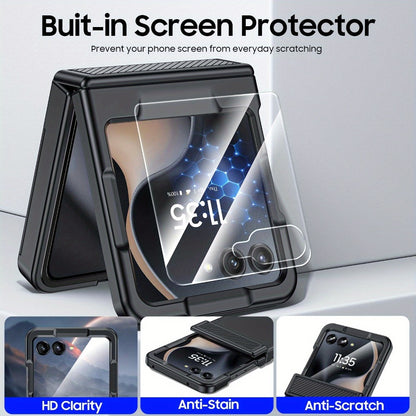 Motorola Razr 2025 2026 Hinge Protector Case with Built-In Screen Protector Card Slot & Lanyard - Shockproof Scratch-Proof Hard PC Flip Phone Cover for Razr 2025 Razr 2026 Complete Protection