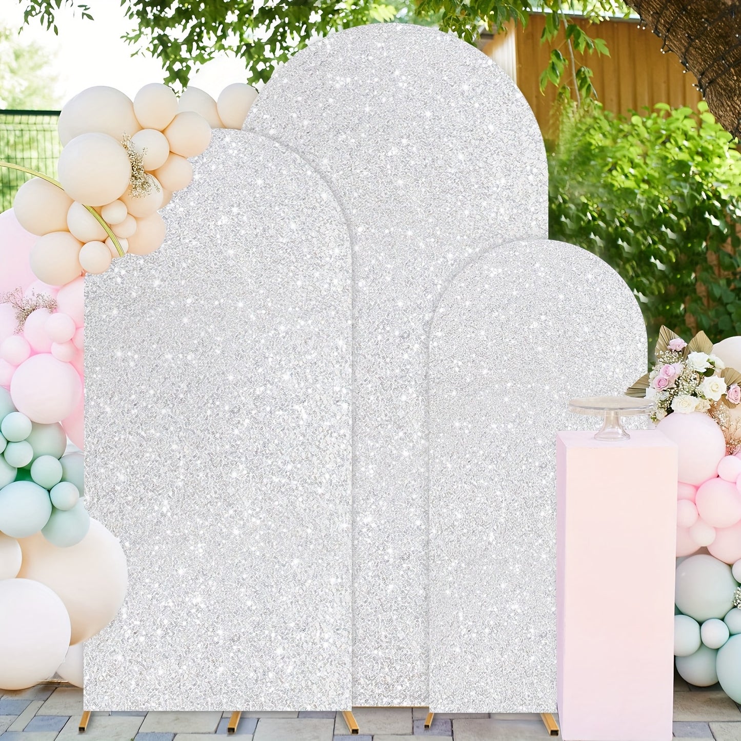 Sequin Wedding Arch Cover Set 3pcs – 6ft 6.6ft 7.2ft Metallic Spandex Payette Glitter Arch Backdrop Cover for Wedding Ceremony, Birthday Party, Bridal Shower & Event Decoration | Fits Most Arch Stands