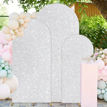 Sequins Wedding Arch Cover Set of 3 Sizes 4ft 5ft 6ft Metallic Spandex Arch Backdrop Cover Payette Glitter Arch Stand Cover for Wedding Birthday Party Decoration