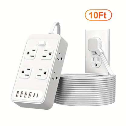 One-Touch Switch Desk Charging Station 14-in-1, 8 Widely Distributed AC Outlets & 6 USB Ports (4 USB-A + 2 USB-C), Surge Protection, Compact Portable Power Strip for Home Office Desktop – Safe & Organized