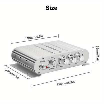 400W Car Audio Amplifier 2.1 Channel 12V Vehicle Sound System Stereo Bass Booster with Aluminum Alloy Housing, Easy Installation for Car Truck SUV Audio Upgrade — Silver