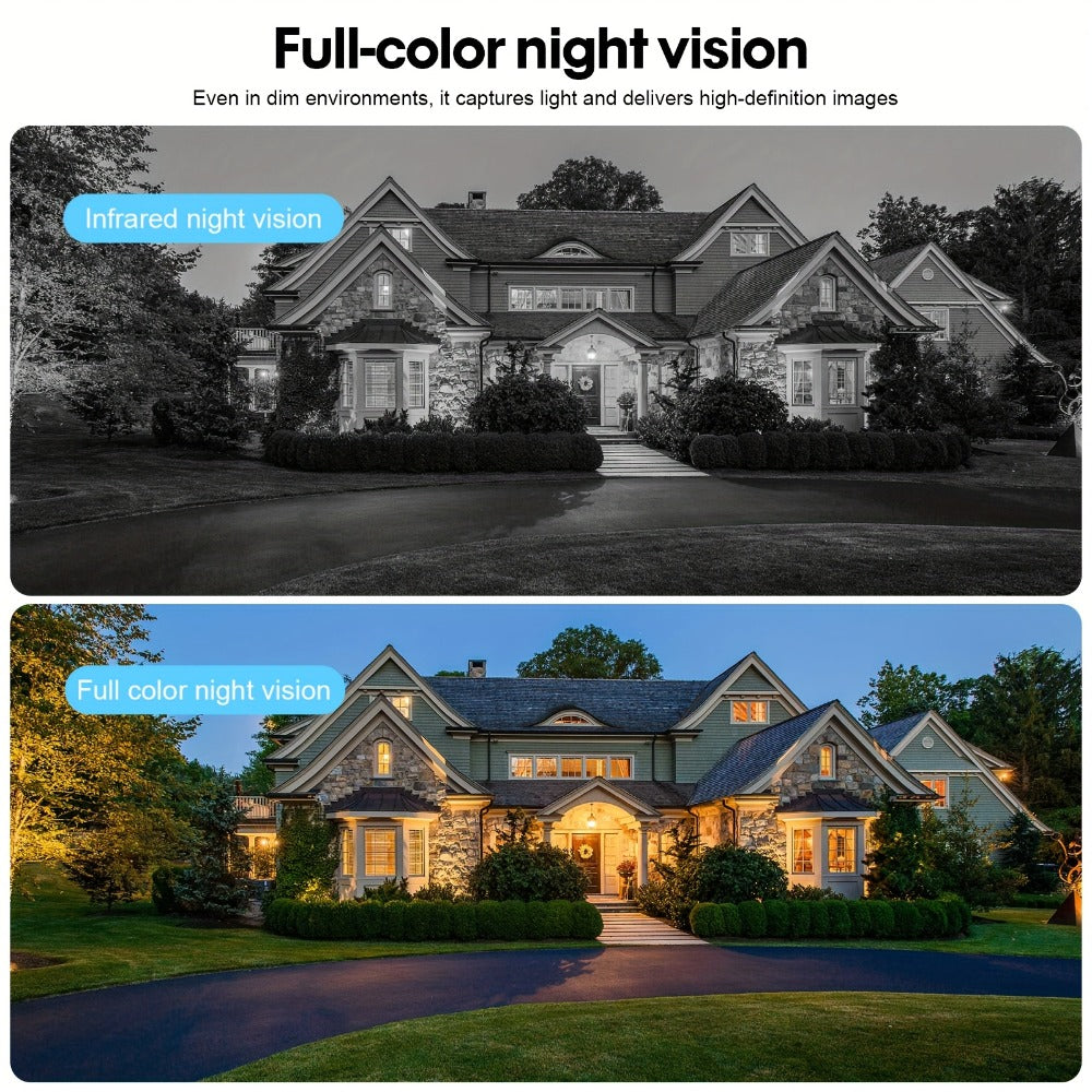 Dual Lens Solar Security Camera Outdoor Wireless WiFi Battery Powered with Color Night Vision, PIR Motion Detection, Two-Way Audio, Spotlight Alarm & 256GB TF Card Support – Wire-Free CCTV Surveillance