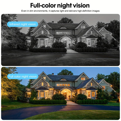 Dual Lens Solar Security Camera Outdoor Wireless WiFi Battery Powered with Color Night Vision, PIR Motion Detection, Two-Way Audio, Spotlight Alarm & 256GB TF Card Support – Wire-Free CCTV Surveillance