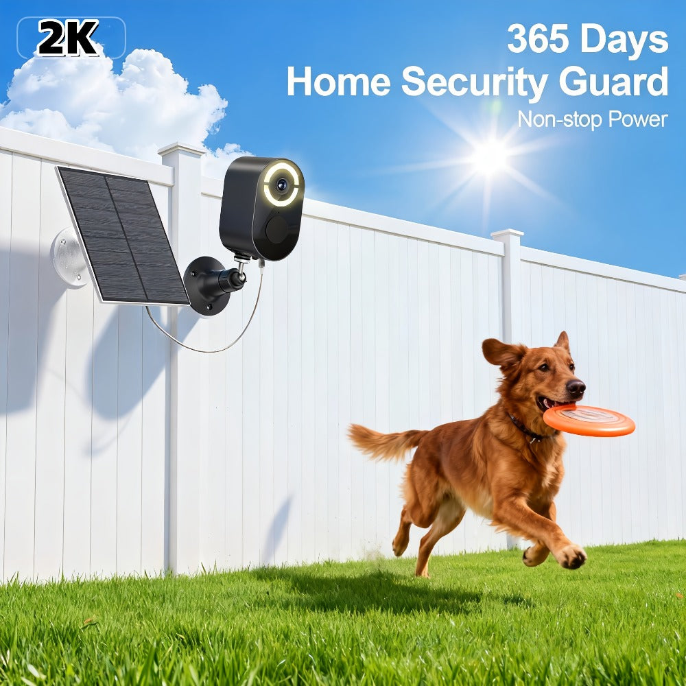 2K Solar Security Camera Outdoor Waterproof with Human Figure Alarm, Color Night Vision, 2-Way Audio, Low-Power WiFi Monitoring – Indoor Outdoor Pet Baby Surveillance Camera, 2.4G Wi-Fi
