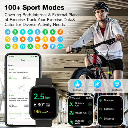 Alexa Built-in Waterproof Smartwatch 1.83" HD – Wireless Calling, 100+ Sport Modes, Heart Rate SpO2 Sleep Tracker, Optional Woven Strap – Unisex Black Green Purple Pink Gold White iPhone & Android