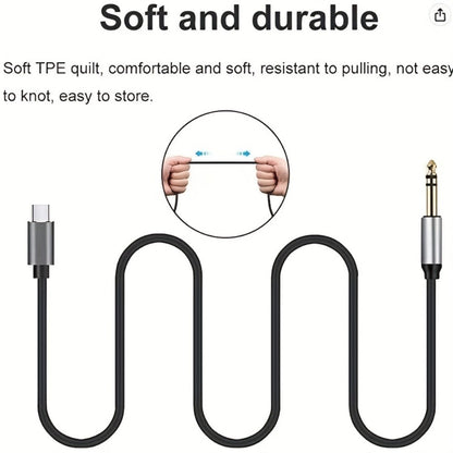 Type-C to 6.35mm 1/4 Inch Audio Cable USB-C to Quarter Inch Adapter Cable for Smartphone Mixer Power Amplifier Guitar Amp Headphone Speaker Hi-Fi Audio System Tinned Copper Lossless Sound