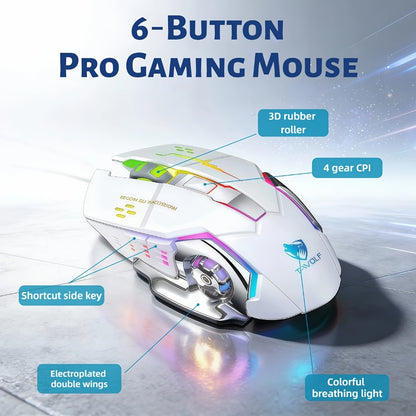 Ergonomic Silent Wireless Mouse T-WOLF Rechargeable Dual-Mode BT5.0 & 2.4G – Full-Size RGB Comfort Mouse for Work Study Gaming, Aesthetic Desk Setup, Back to School Gift for PC Laptop Mac