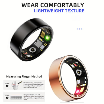 Smart Health Tracker Ring – Sleep Monitor, Steps Calories Body Temp Blood Pressure HRV Menstrual Cycle Tracking, iOS Android App, Sizes 7-13 | Rose Gold Black Silver