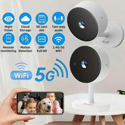 2K 3MP Card-Style WiFi Security Camera Indoor 5G & 2.4G Dual Band Night Vision Motion Detection Two-Way Audio Alexa Google Home Compatible Cloud & SD Card Storage CW1303