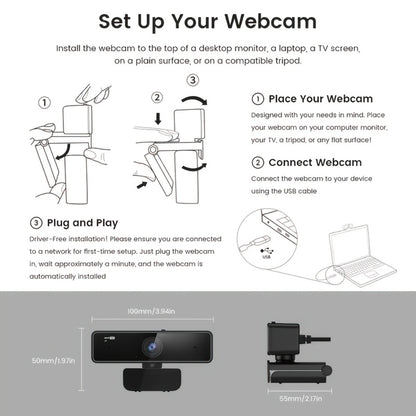 2K Webcam with Dual Microphone for PC Laptop, Nuroum V11 1440P HD USB Conference Camera, 360° Rotatable, Auto Light Correction, Privacy Cover, Works with Zoom Meet Teams Skype, Plug and Play