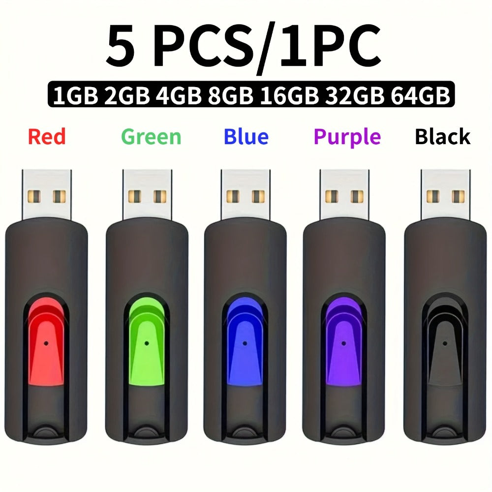 Retractable USB Flash Drive Bulk Pack 5-Pack USB 2.0 Thumb Drive 2GB 4GB 8GB 16GB 32GB 64GB Mixed Colors Capless Jump Drive Memory Stick for PC Laptop Mac TV Car Audio