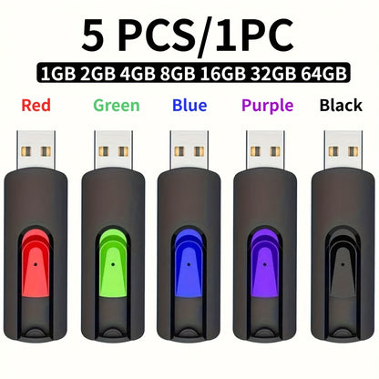 Retractable USB Flash Drive Bulk Pack 5-Pack USB 2.0 Thumb Drive 2GB 4GB 8GB 16GB 32GB 64GB Mixed Colors Capless Jump Drive Memory Stick for PC Laptop Mac TV Car Audio