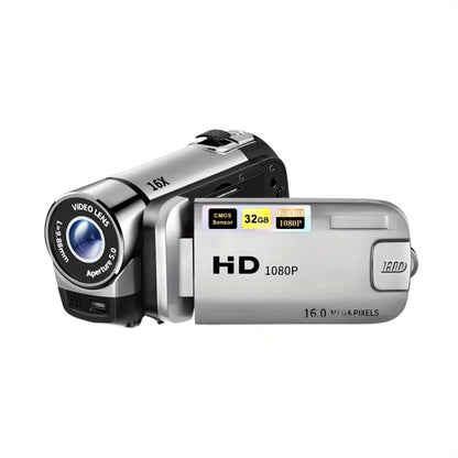 Portable 1080P Digital Camcorder with Rotating Screen & 32G Memory Card | Rechargeable Battery, Selfie Support, Compact Travel Video Camera for Vlogging, Family Gatherings & Everyday Recording