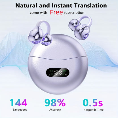 Open-Ear Clip Earphones Bluetooth 5.4 Wireless Earbuds for Glasses Wearers Small Ears Low Latency HD Calls All-Day Comfort Clip-On Open Ear Headphones Purple Black White