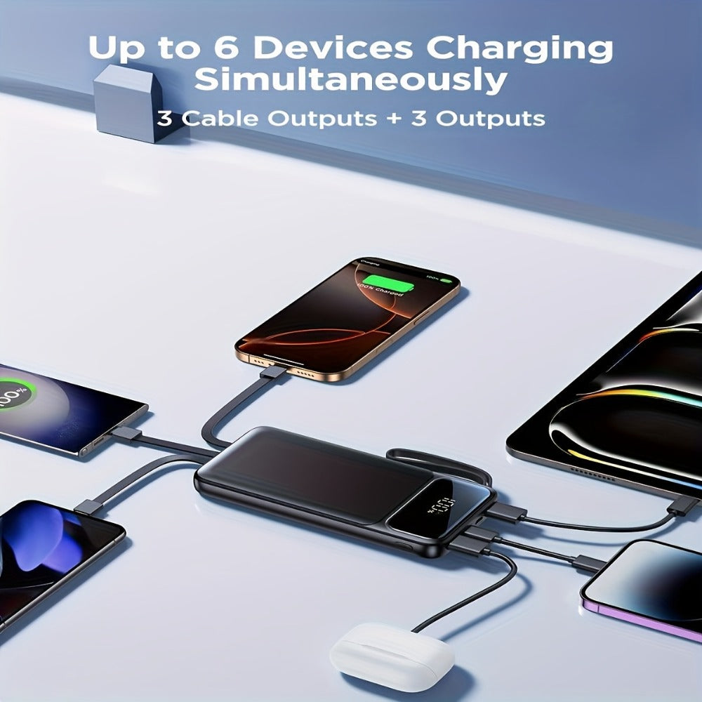 20000mAh Solar Power Bank with Built-in USB-C Cable 20W Fast Charging Portable Charger – Battery Pack for iPhone Android iPad Outdoor Travel Camping Hiking