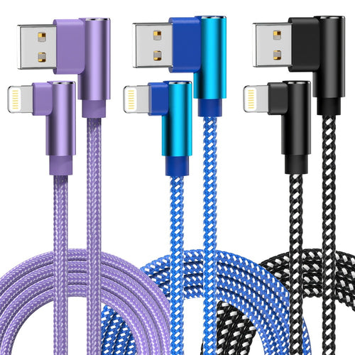 10ft Nylon Braided Lightning Cable 3-Pack MFi Certified – USB-A to Lightning iPhone Charger Cord for iPhone 14 13 12 11 Pro Max XS XR X 8 7 SE | iPad iPod | 2.4A Fast Charge 480Mbps Data Sync